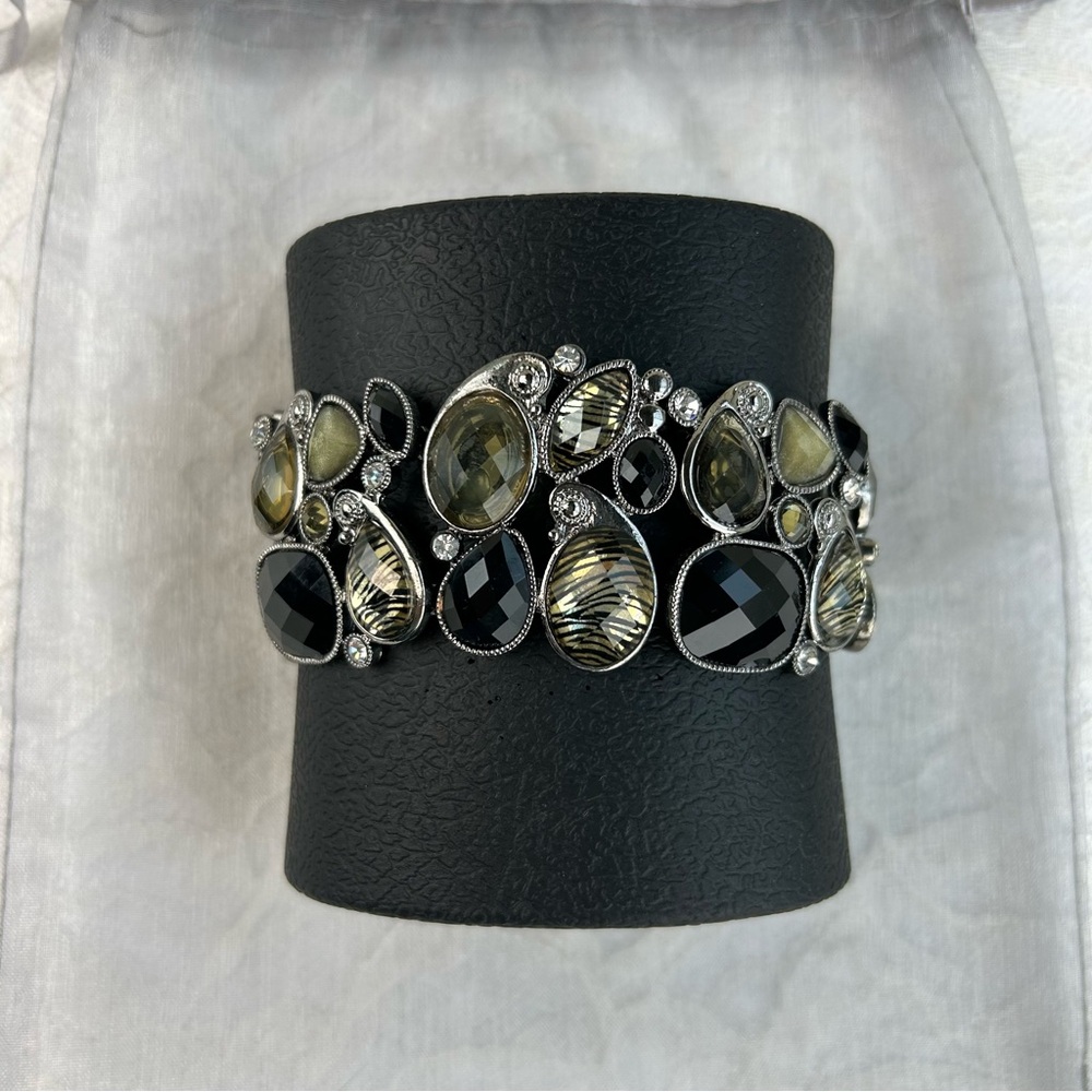 NEW White House Black Market Silver Black Tiger Stripe Artisan Stretch Bracelet